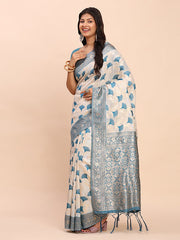 Elegant Linen Cotton Saree with Zari Woven Border and Pallu - Soft Lightweight Saree for Daily, Festive & Office Wear