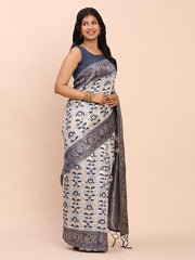 Elegant Linen Cotton Saree with Zari Woven Border and Pallu - Soft Lightweight Saree for Daily, Festive & Office Wear