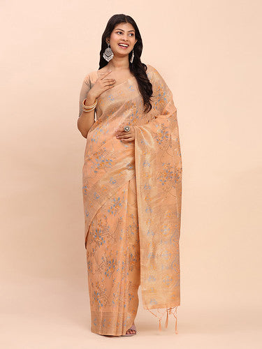 barely blush  linen cotton saree