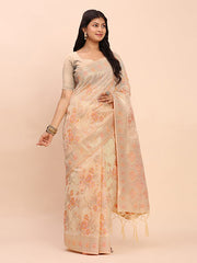 barely blush  linen cotton saree