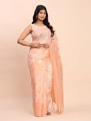 Banarasi Cotton Saree with Floral Zari Work and Traditional Pallu - Elegant Ethnic Wear for Festivals & Ceremonies