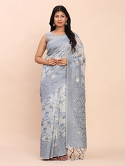 Banarasi Cotton Saree with Floral Zari Work and Traditional Pallu - Elegant Ethnic Wear for Festivals & Ceremonies