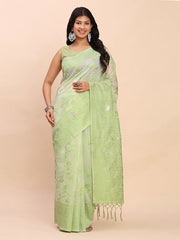 Banarasi Cotton Saree with Floral Zari Work and Traditional Pallu - Elegant Ethnic Wear for Festivals & Ceremonies