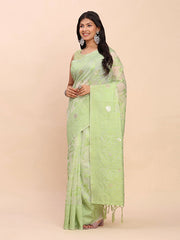 Banarasi Cotton Saree with Floral Zari Work and Traditional Pallu - Elegant Ethnic Wear for Festivals & Ceremonies