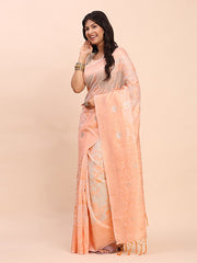 Banarasi Cotton Saree with Floral Zari Work and Traditional Pallu - Elegant Ethnic Wear for Festivals & Ceremonies