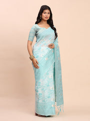 Banarasi Cotton Saree with Floral Zari Work and Traditional Pallu - Elegant Ethnic Wear for Festivals & Ceremonies