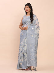 Banarasi Cotton Saree with Floral Zari Work and Traditional Pallu - Elegant Ethnic Wear for Festivals & Ceremonies