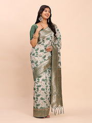 Elegant Linen Cotton Saree with Zari Woven Border and Pallu - Soft Lightweight Saree for Daily, Festive & Office Wear