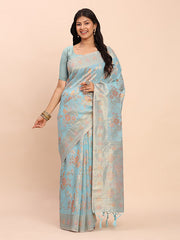 barely blush  linen cotton saree