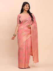 barely blush  linen cotton saree