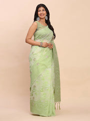 Banarasi Cotton Saree with Floral Zari Work and Traditional Pallu - Elegant Ethnic Wear for Festivals & Ceremonies