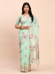 Linen Saree with Multicolor Weaving & Zari Pallu - Elegant & Lightweight for Everyday Grace