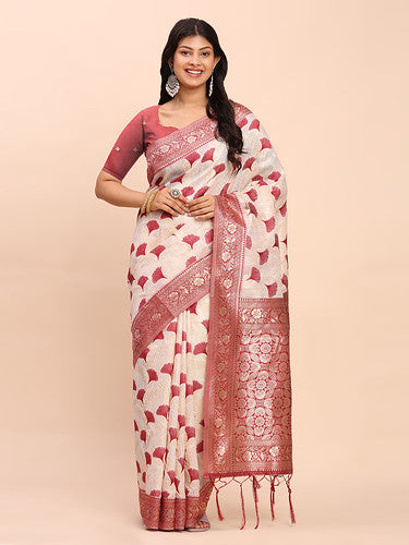 Elegant Linen Cotton Saree with Zari Woven Border and Pallu - Soft Lightweight Saree for Daily, Festive & Office Wear