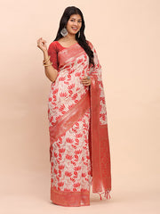 Elegant Linen Cotton Saree with Zari Woven Border and Pallu - Soft Lightweight Saree for Daily, Festive & Office Wear