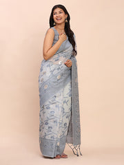 Banarasi Cotton Saree with Floral Zari Work and Traditional Pallu - Elegant Ethnic Wear for Festivals & Ceremonies