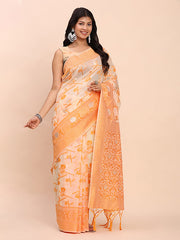 Banarasi Cotton Saree with Floral Zari Work and Traditional Pallu - Elegant Ethnic Wear for Festivals & Ceremonies