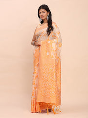 Banarasi Cotton Saree with Floral Zari Work and Traditional Pallu - Elegant Ethnic Wear for Festivals & Ceremonies
