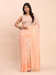 Banarasi Cotton Saree with Floral Zari Work and Traditional Pallu - Elegant Ethnic Wear for Festivals & Ceremonies