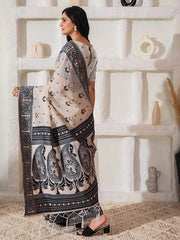 Elegant Woven Linen Cotton Saree for Durga Puja & Diwali | Ethnic Motif Design with Rich Zari Border | Soft, Breathable, Festive-Ready Traditional Drape