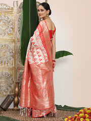 Premium Woven Linen Cotton Saree with Traditional Zari Border - Elegant Festive Look Perfect for Durga Puja, Navratri & Bengali Celebrations