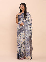 Elegant Linen Cotton Saree with Zari Woven Border and Pallu - Soft Lightweight Saree for Daily, Festive & Office Wear