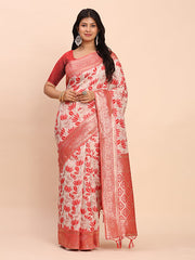 Elegant Linen Cotton Saree with Zari Woven Border and Pallu - Soft Lightweight Saree for Daily, Festive & Office Wear