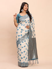 Elegant Linen Cotton Saree with Zari Woven Border and Pallu - Soft Lightweight Saree for Daily, Festive & Office Wear