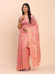 barely blush  linen cotton saree