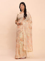 barely blush  linen cotton saree