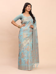 barely blush  linen cotton saree
