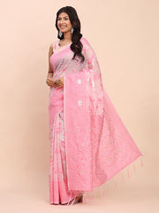 Banarasi Cotton Saree with Floral Zari Work and Traditional Pallu - Elegant Ethnic Wear for Festivals & Ceremonies