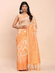 Banarasi Cotton Saree with Floral Zari Work and Traditional Pallu - Elegant Ethnic Wear for Festivals & Ceremonies