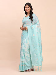 Banarasi Cotton Saree with Floral Zari Work and Traditional Pallu - Elegant Ethnic Wear for Festivals & Ceremonies