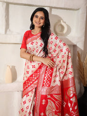 Elegant Woven Linen Cotton Saree for Durga Puja & Diwali | Ethnic Motif Design with Rich Zari Border | Soft, Breathable, Festive-Ready Traditional Drape