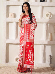 Elegant Woven Linen Cotton Saree for Durga Puja & Diwali | Ethnic Motif Design with Rich Zari Border | Soft, Breathable, Festive-Ready Traditional Drape
