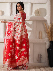 Elegant Woven Linen Cotton Saree for Durga Puja & Diwali | Ethnic Motif Design with Rich Zari Border | Soft, Breathable, Festive-Ready Traditional Drape