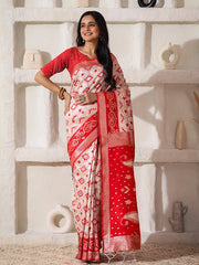 Elegant Woven Linen Cotton Saree for Durga Puja & Diwali | Ethnic Motif Design with Rich Zari Border | Soft, Breathable, Festive-Ready Traditional Drape