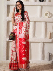 Elegant Woven Linen Cotton Saree for Durga Puja & Diwali | Ethnic Motif Design with Rich Zari Border | Soft, Breathable, Festive-Ready Traditional Drape