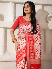 Elegant Woven Linen Cotton Saree for Durga Puja & Diwali | Ethnic Motif Design with Rich Zari Border | Soft, Breathable, Festive-Ready Traditional Drape