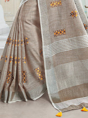 Elegant Linen Cotton Saree with Rich Zari Border | Premium Festive Wear