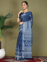 Printed Cotton Ready-to-Wear Saree with Pocket & Inner Lining | Comfortable Daily & Office Wear Saree for Women