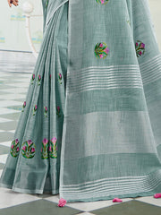 Elegant Linen Cotton Saree with Rich Zari Border | Premium Festive Wear
