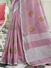 Elegant Linen Cotton Saree with Rich Zari Border | Premium Festive Wear