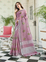 Elegant Linen Cotton Saree with Rich Zari Border | Premium Festive Wear