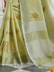 Elegant Linen Cotton Saree with Rich Zari Border | Premium Festive Wear