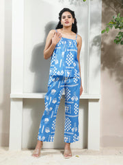 athena smocked printed linen top with trouser