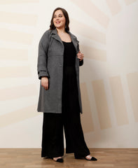 athena ample plus size solid notched lapel longline overcoat with tie up waist 2