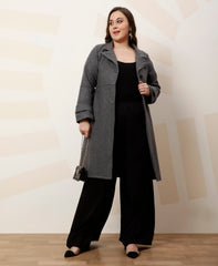 athena ample plus size solid notched lapel longline overcoat with tie up waist 2