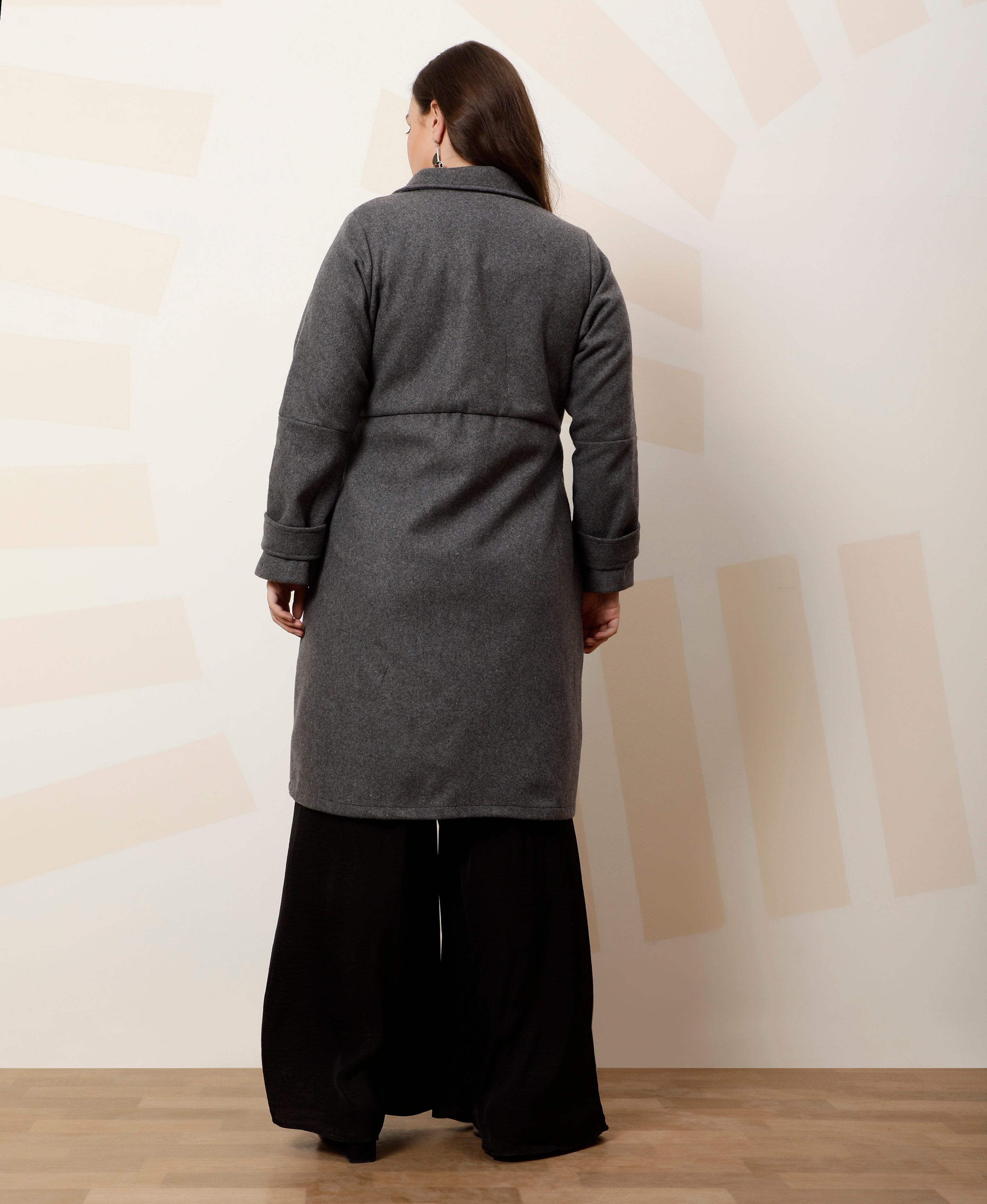 athena ample plus size solid notched lapel longline overcoat with tie up waist 2