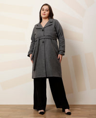athena ample plus size solid notched lapel longline overcoat with tie up waist 2